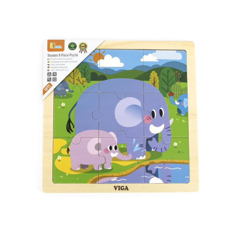 Puzzle din 9 piese mari Mama si puiul Elefant, Viga